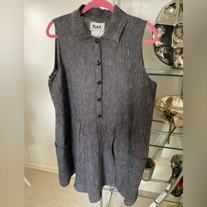 Flax Women's Button Down Sleeveless tunic Top - Charcoal pleats with pockets